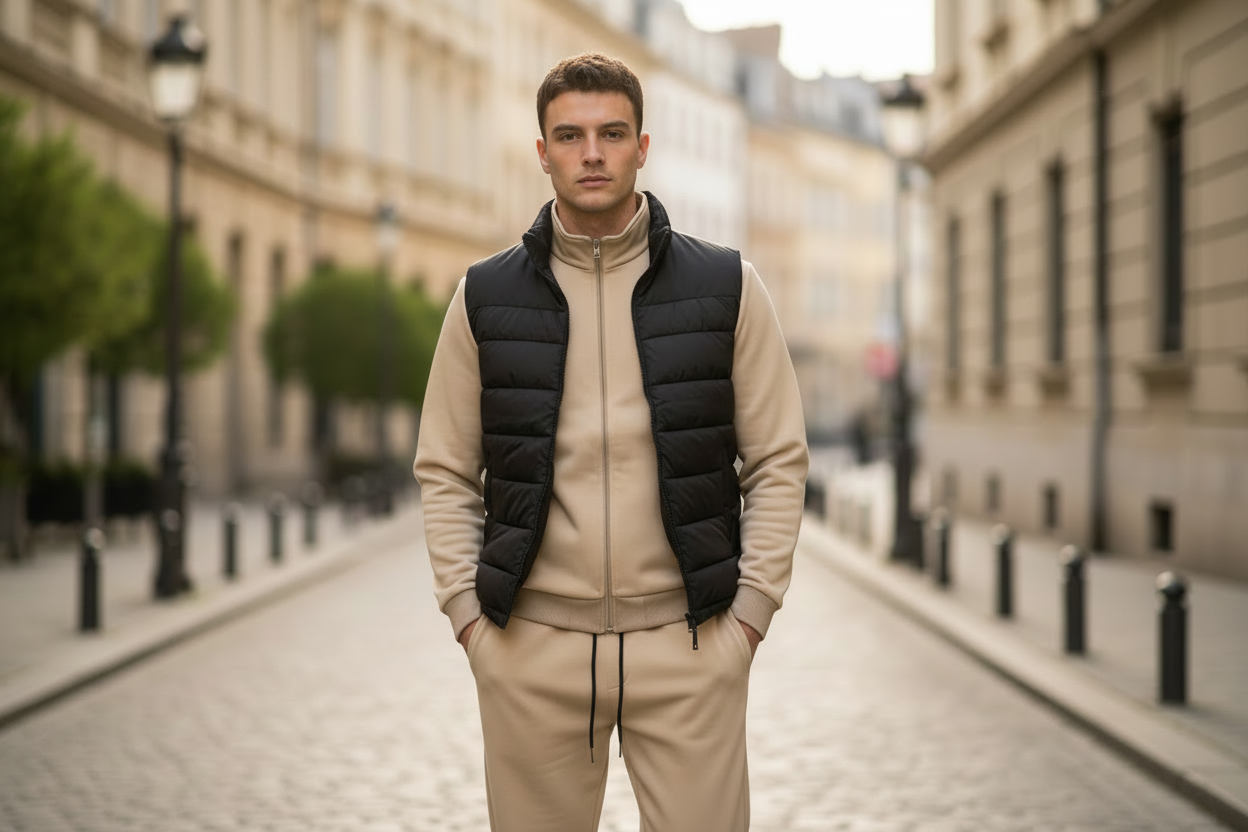 The Perfect Layered Look — Essence Tracksuit & Quilted Bodywarmer